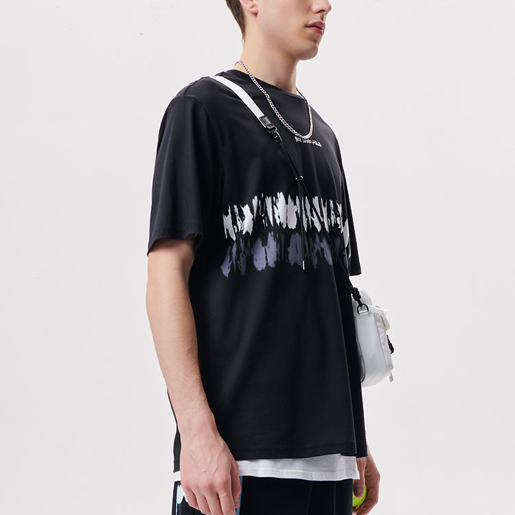 Men's FILA FUSION Casual Sports Breathable Printing Short Sleeve White Gray T11M131108A-BK