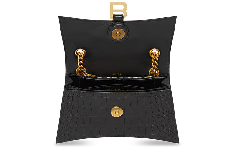(WMNS) Balenciaga Crush Small Chain Bag Crocodile Embossed 'Black' 716351210IX1000