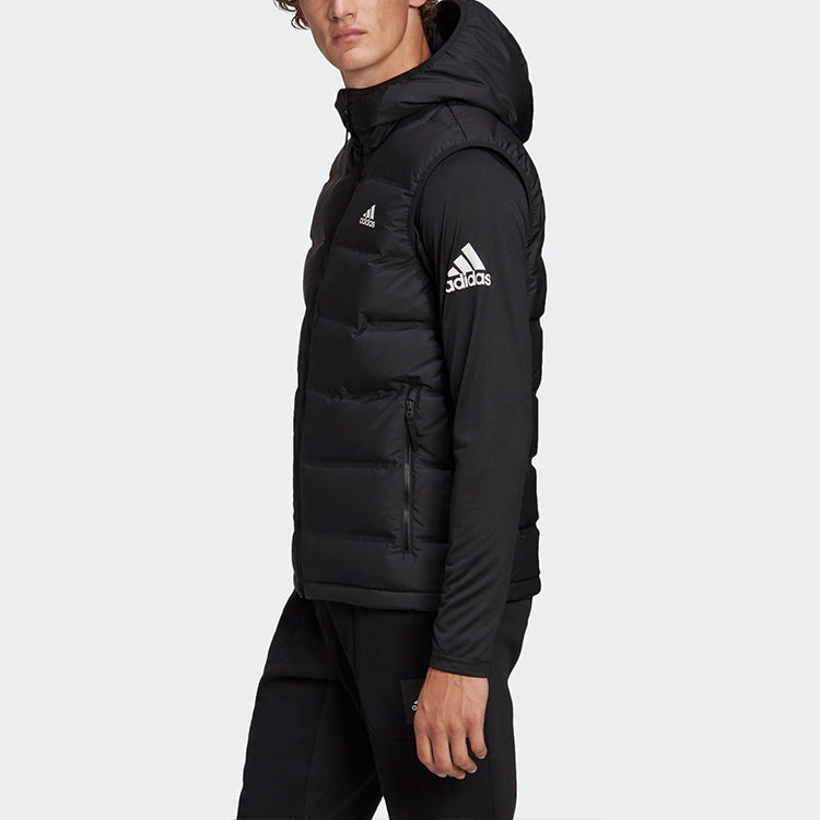 adidas Logo Casual Sports hooded Down Vest Black GK0675