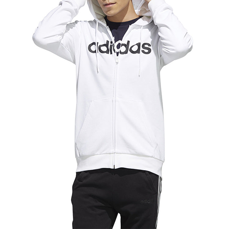 adidas Hooded Jacket Sports Coat Men White EJ7056