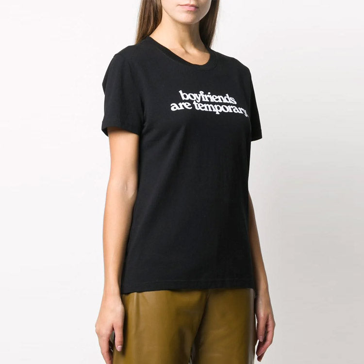 (WMNS) Off-White Slogan Printing Short Sleeve Slim Fit Black T-Shirt OWAA049F20JER0081001