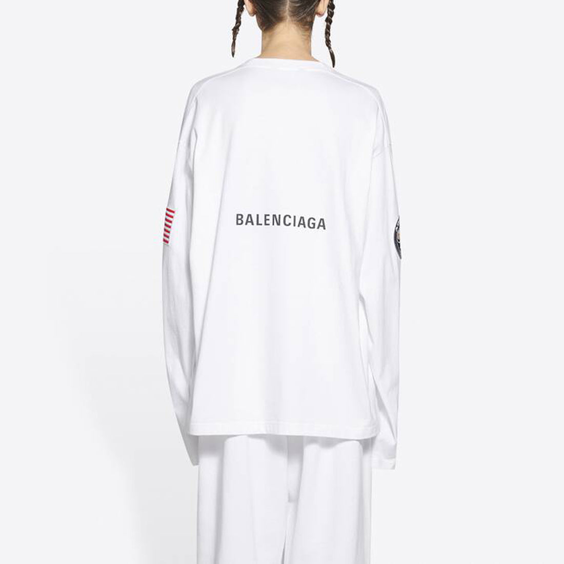 Men's Balenciaga x NASA Crossover Space Printing Long Sleeves Round Neck Long Sleeves White 662496TKVD79040