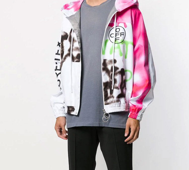 Off-White Goretex Graffiti Printing Hooded Jacket Men Multicolor OMBB053E19E350200188