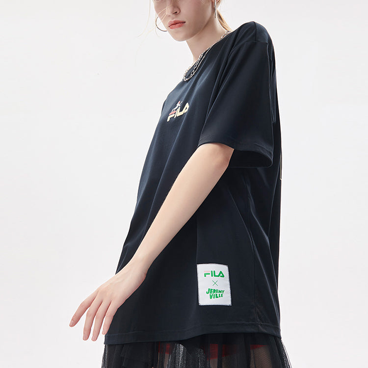 FILA FUSION x Jeremyville Crossover Skateboard Sports Printing Loose Short Sleeve Couple Style Black T11U139103F-BK