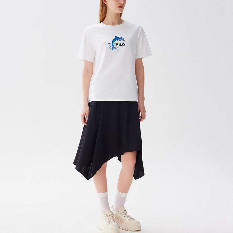 (WMNS) FILA Dolphin Pattern Sports Round Neck Short Sleeve White F11W128119F-WT