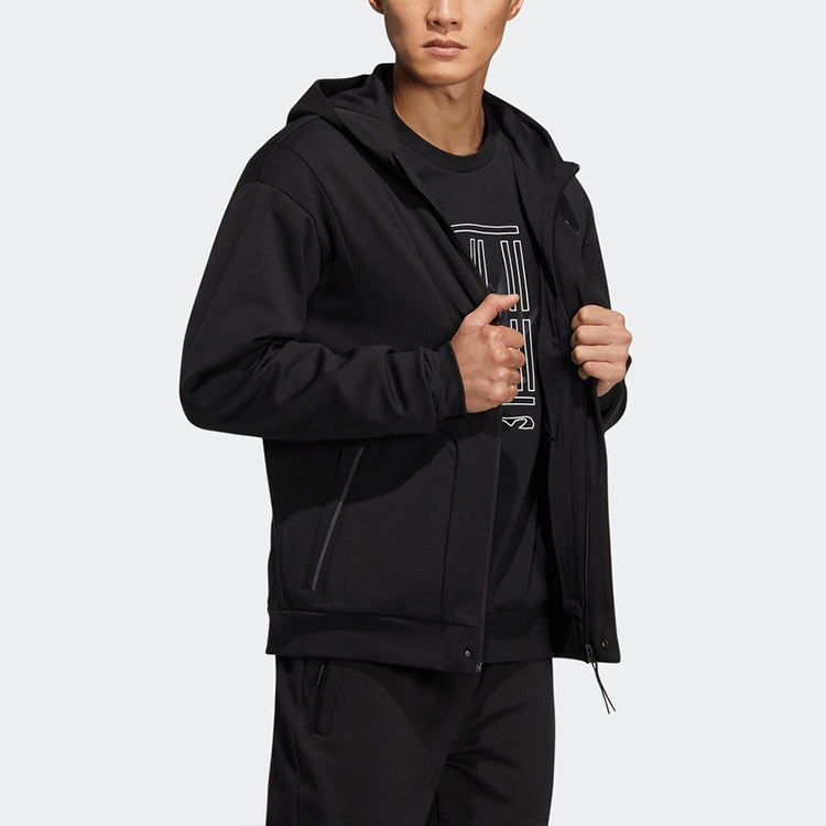 adidas Printing Logo Sports Hooded Jacket Black HE5116