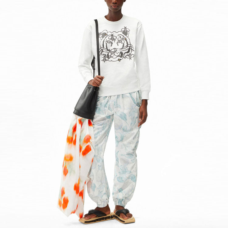 (WMNS) KENZO SS21 Tiger Head Printing Round Neck Long Sleeves White Hoodie FB52SW8294MO-01