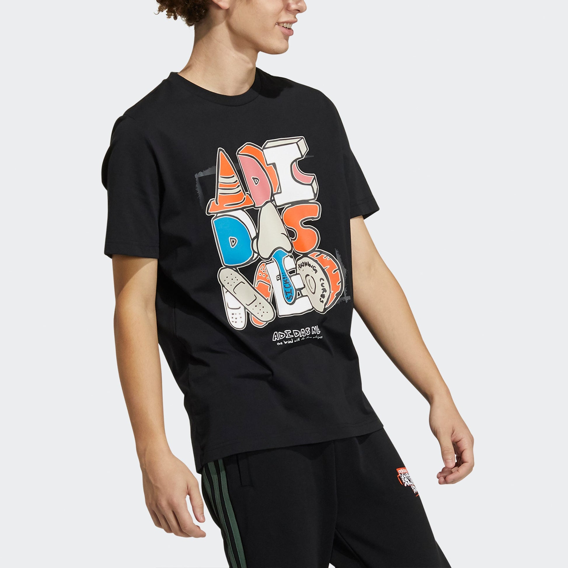 adidas neo M Ssfv5 Tee1 Funny Cartoon Printing Logo Sports Round Neck Short Sleeve Black GP4867