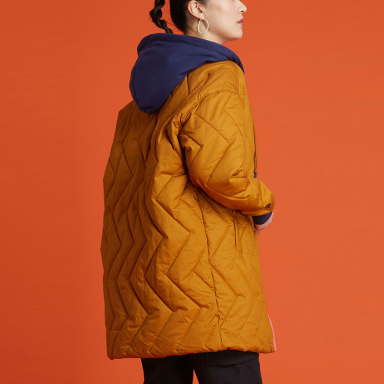 Converse Mid-Length Contrasting Colors Hooded Quilted Jacket Brown 10021078-A02