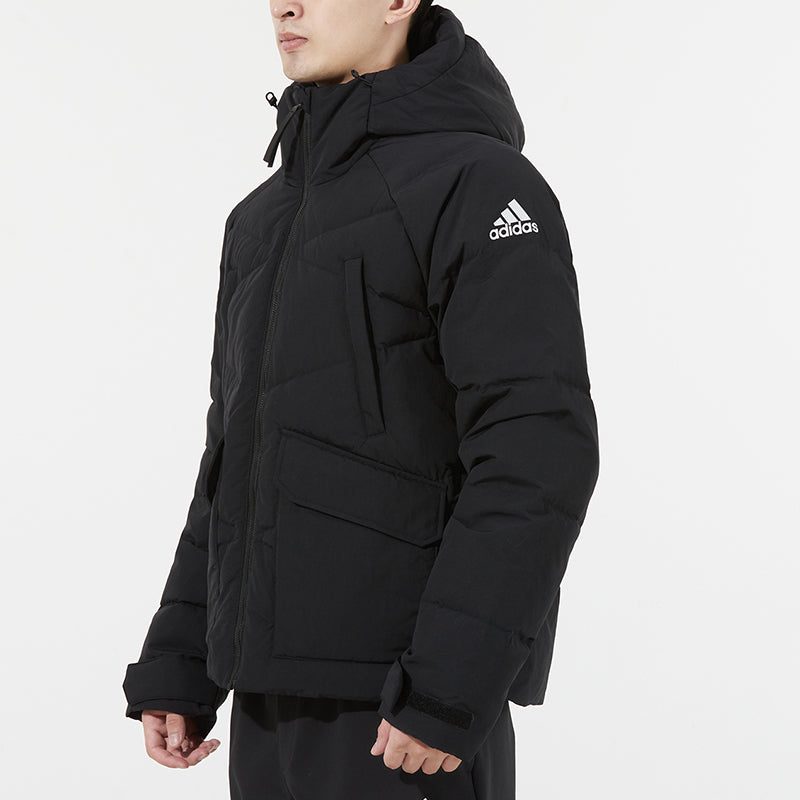 adidas Big Baffle Jkt Casual Sports Zipper Cardigan hooded down Jacket Black GT6538