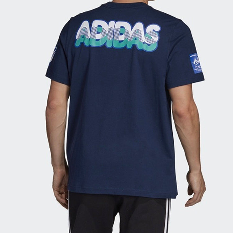 adidas originals Race Tee Logo Printing Round Neck Short Sleeve Navy Blue DV2072