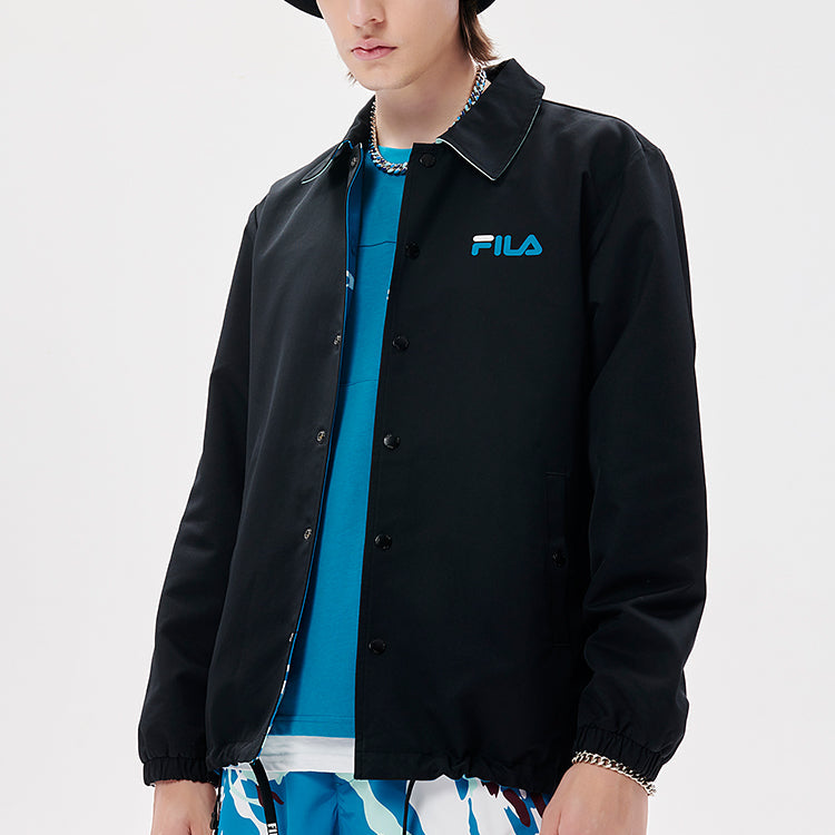 Men's FILA FUSION Camouflage Full Print reversible Coach Jacket Loose Black T11M133707F-BU
