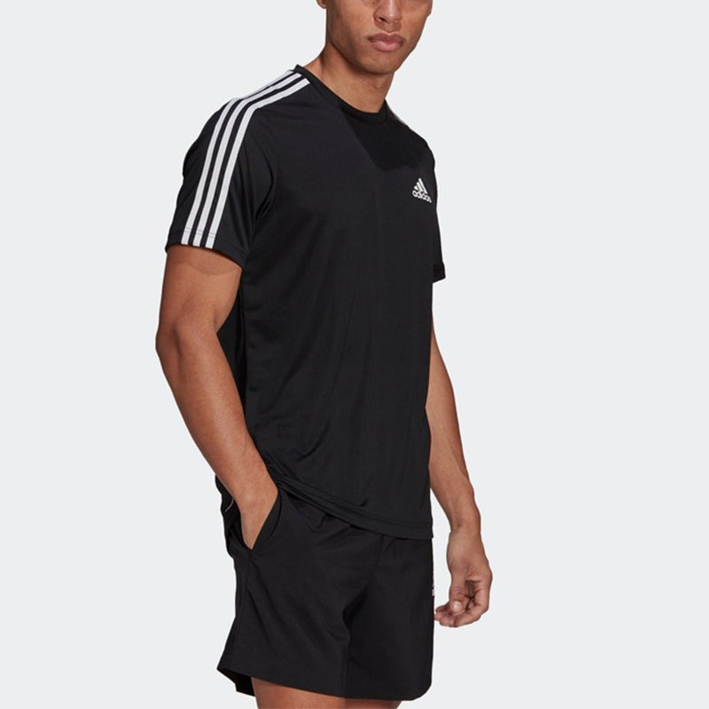 adidas M 3s T Casual Sports Side Stripe Round Neck Short Sleeve Black GM2105