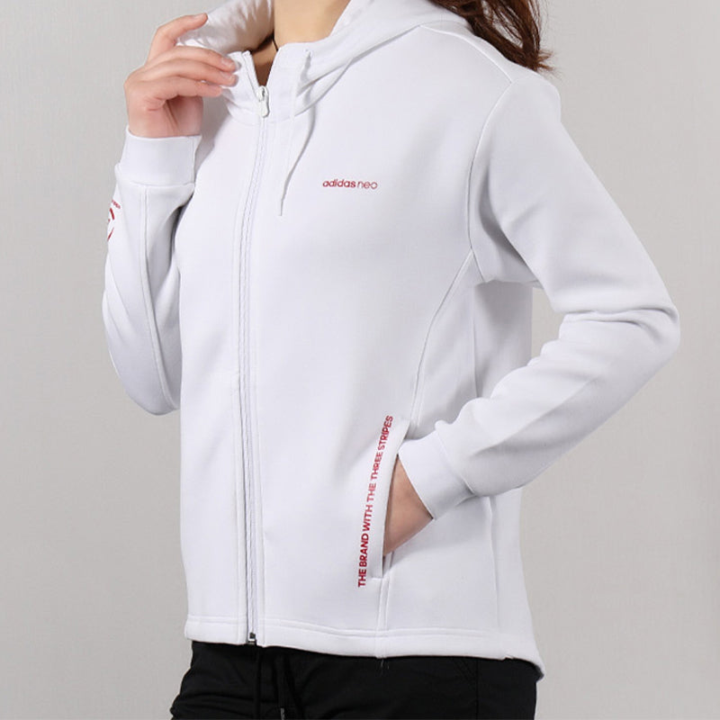 (WMNS) adidas neo Printing Hooded Jacket White DZ7597