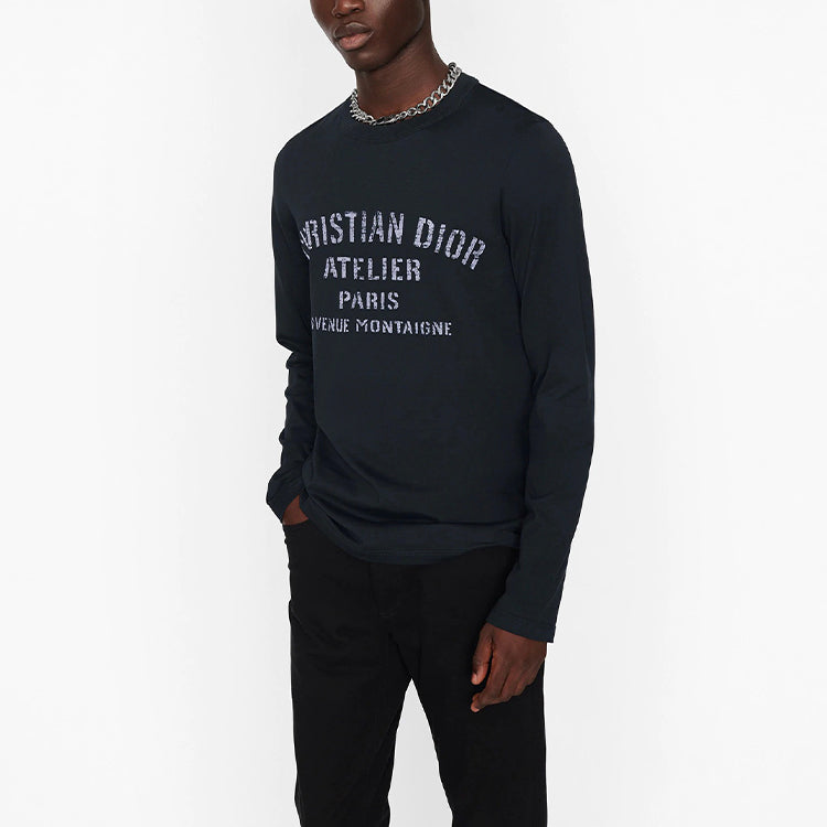 DIOR Letter Print Round Neck Long Sleeve For Men Navy 043J611A0589-C589