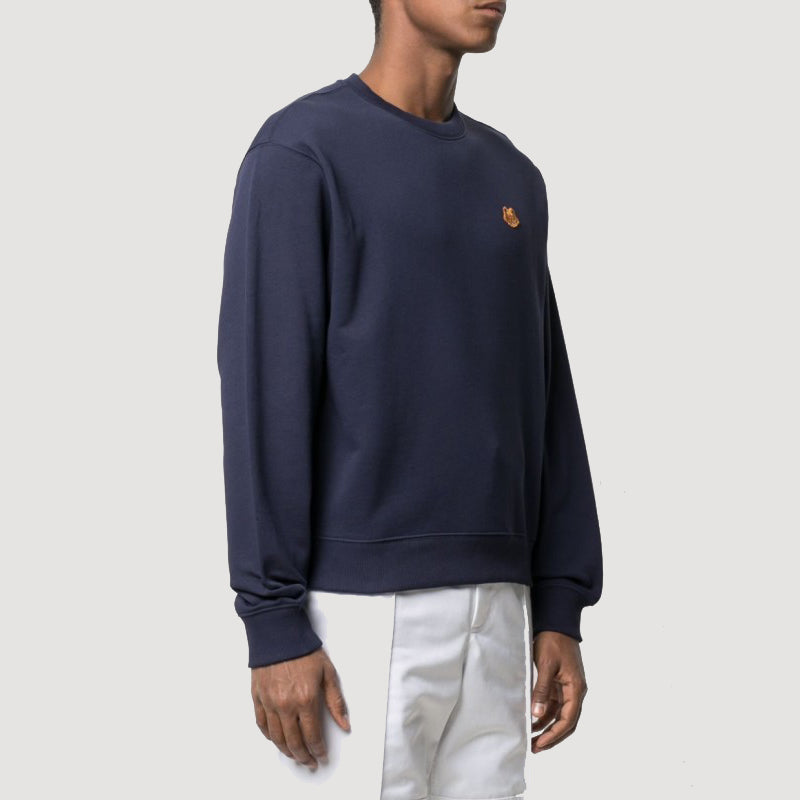 Men's KENZO SS21 Embroidered Round Neck Long Sleeves Navy Blue FB55SW0034ML-76