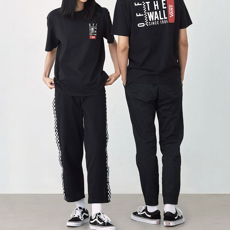 Men's Vans Logo Alphabet Printing Round Neck Short Sleeve Black VN0A4P4CBLK