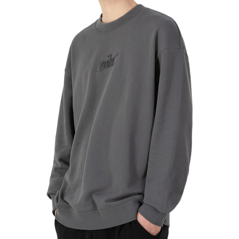 Men's Nike Logo Embroidered Loose Round Neck Gray DR7836-068