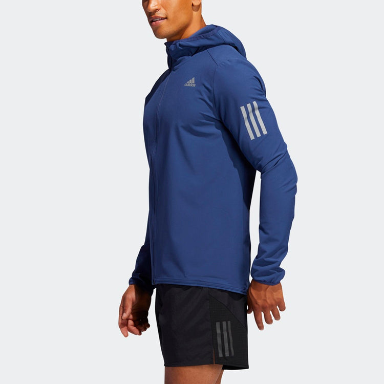 adidas Solid Color Running Sports Hooded Jacket Blue FR0800