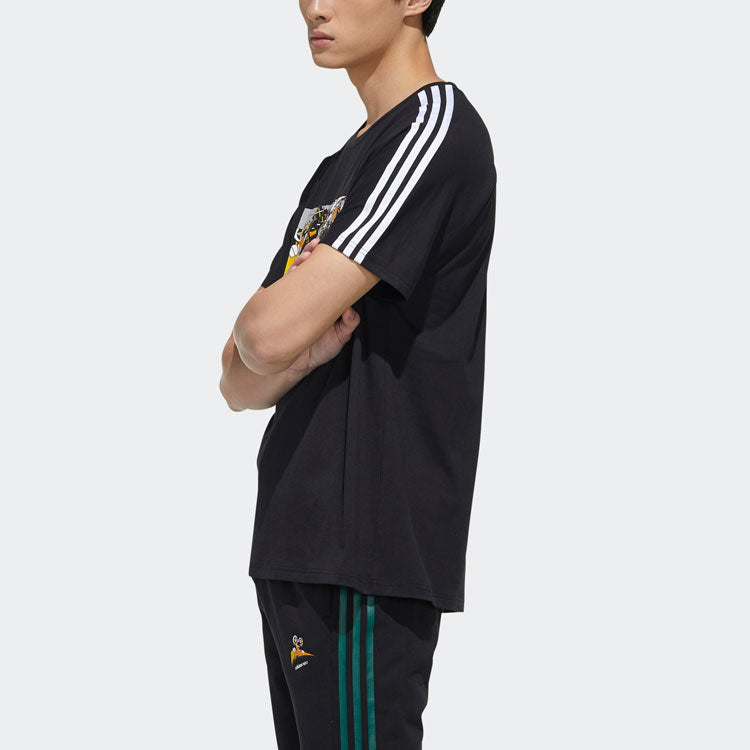 Men's adidas neo Casual Breathable Sports Stripe Printing Short Sleeve Black T-Shirt GK5871