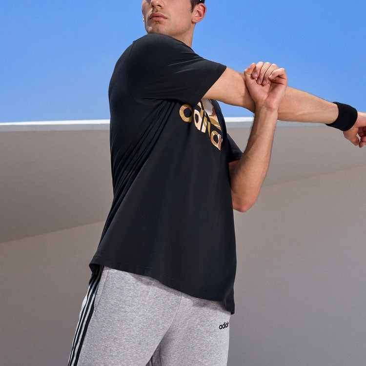 adidas Alphabet Large Logo Printing Round Neck Pullover Sports Short Sleeve Black GK9636