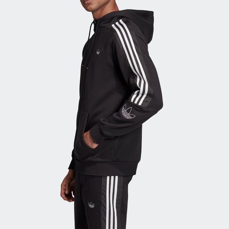 Men's adidas originals Outline Fzh Flc Hooded Sports Zipper Jacket Black ED4693