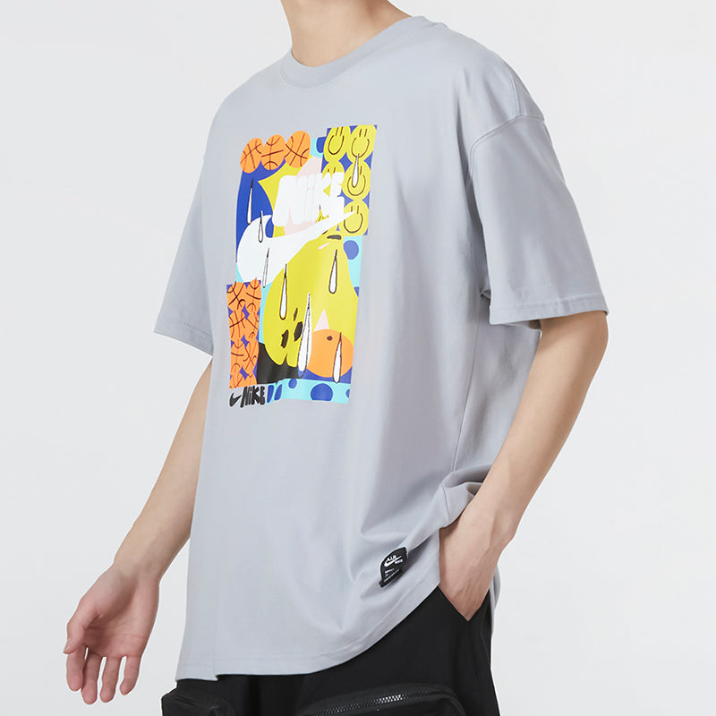 Men's Nike Smiling Face Basketball Pattern Printing Breathable Sports Short Sleeve Wolf Grey T-Shirt DQ1013-012