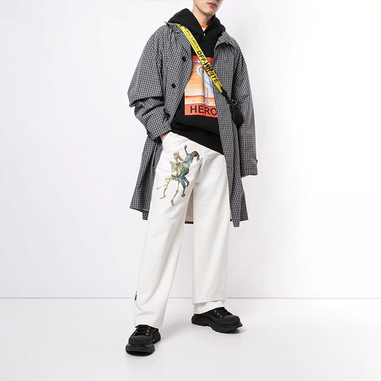 Off-White Printing Straight Long Pants Loose Fit White OMCA153F20FAB0010110