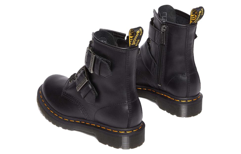 Dr.Martens 1460 Buckle Pull Up Leather Lace Up Boots 'Black Silver' 31033001