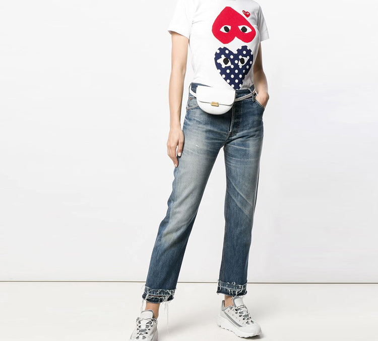 (WMNS) COMME des GARCONS PLAY Polka Dot Upside Down Tee 'White Red Navy' AZ-T239-051-1