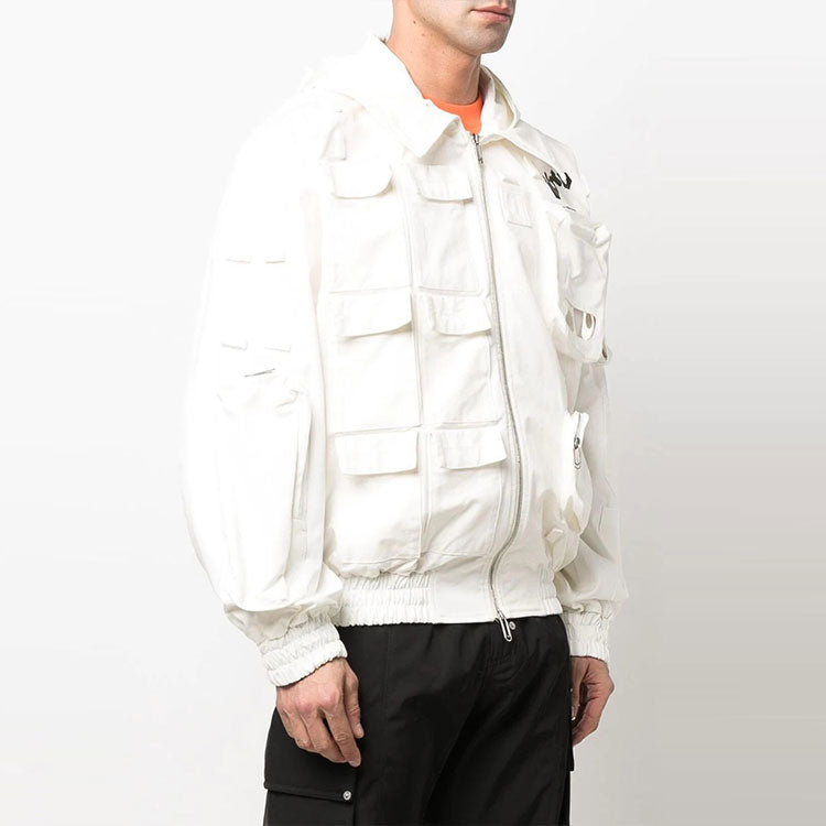 Off-White SS22 Multiple Pockets Logo Printing aviator Jacket White OMEA202T22FAB0010110