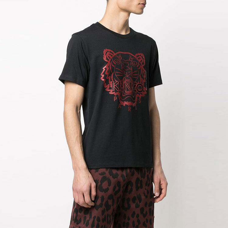 Men's KENZO SS21 Tiger Head Logo Printing Round Neck Short Sleeve Black FB55TS0204SE-99