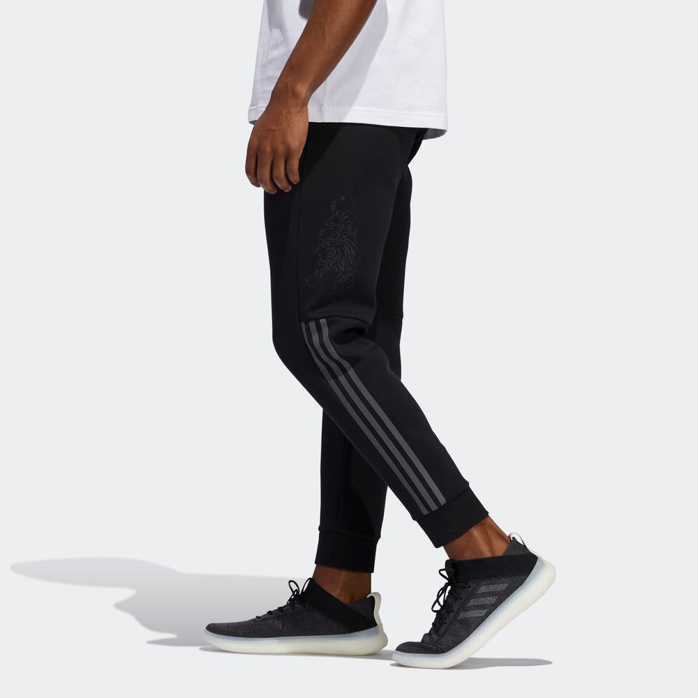 adidas Pattern Lacing Elastic Waistband Sports Pants Black GG0768