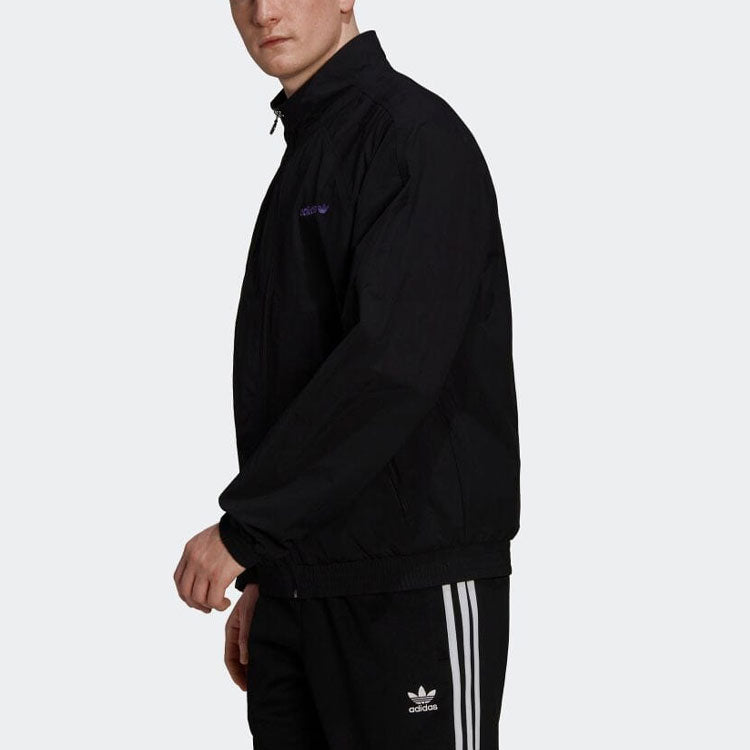 Men's adidas originals Printing Alphabet Stand Collar Long Sleeves Sports Jacket Black HN0397