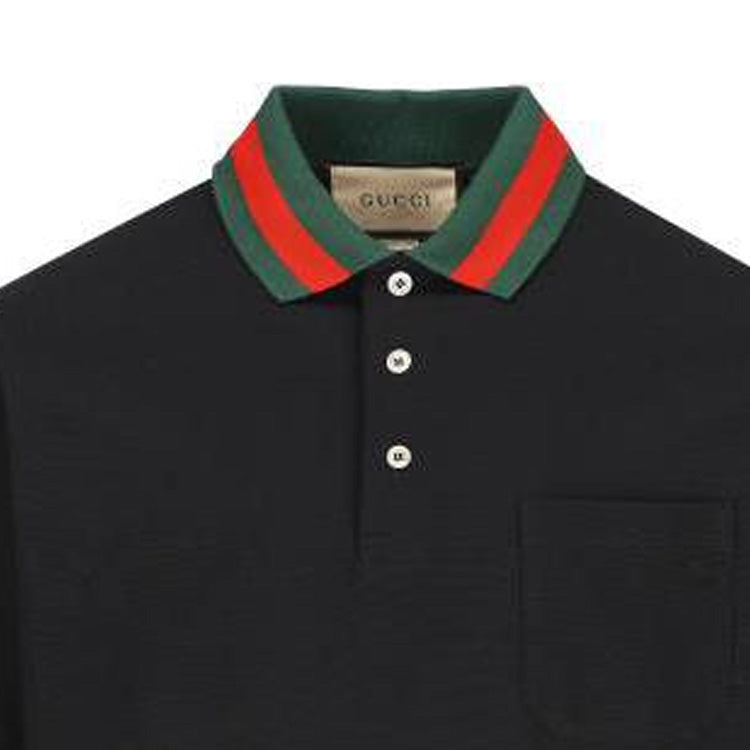 Gucci Cotton Piquet Polo With Web Collar 'Black' 701735-XJELJ-1043