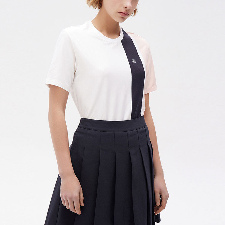 (WMNS) FILA Round Neck Splicing Short Sleeve White F11W122116F-WT