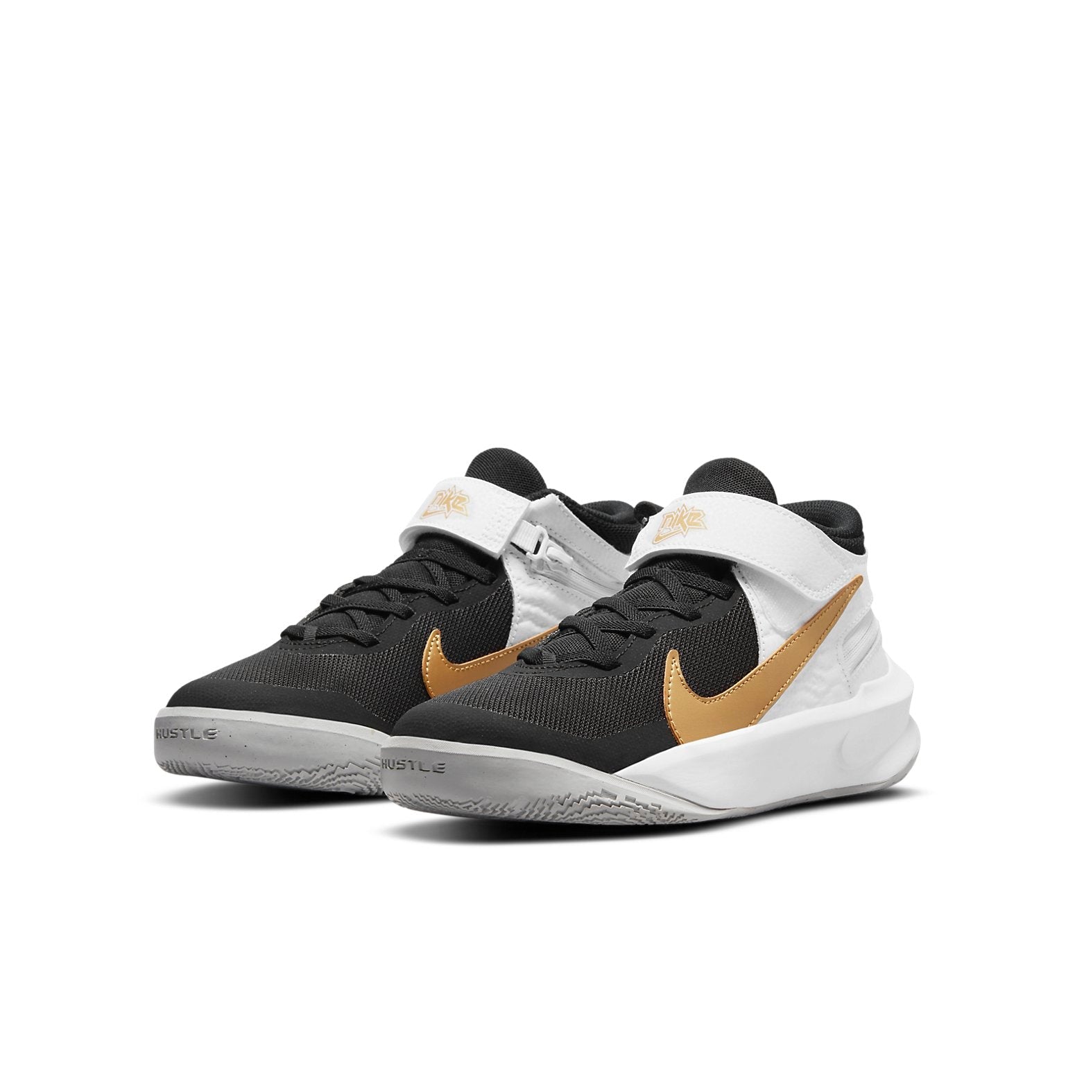 (GS) Nike Team Hustle D10 FlyEase 'Black White Metallic Gold' DD7303-002