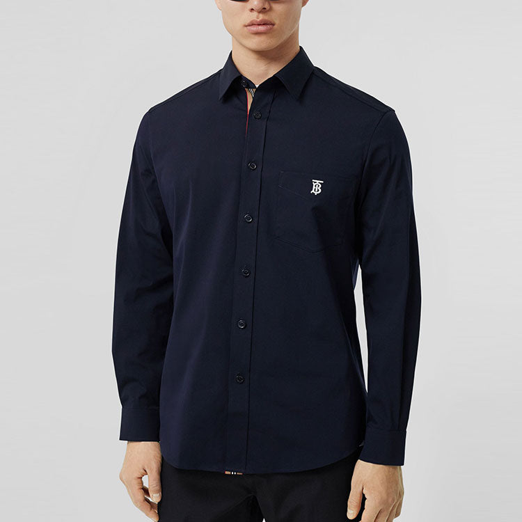 Burberry SS21 Logo Cotton Long Sleeve Shirt Men's Blue 80430621