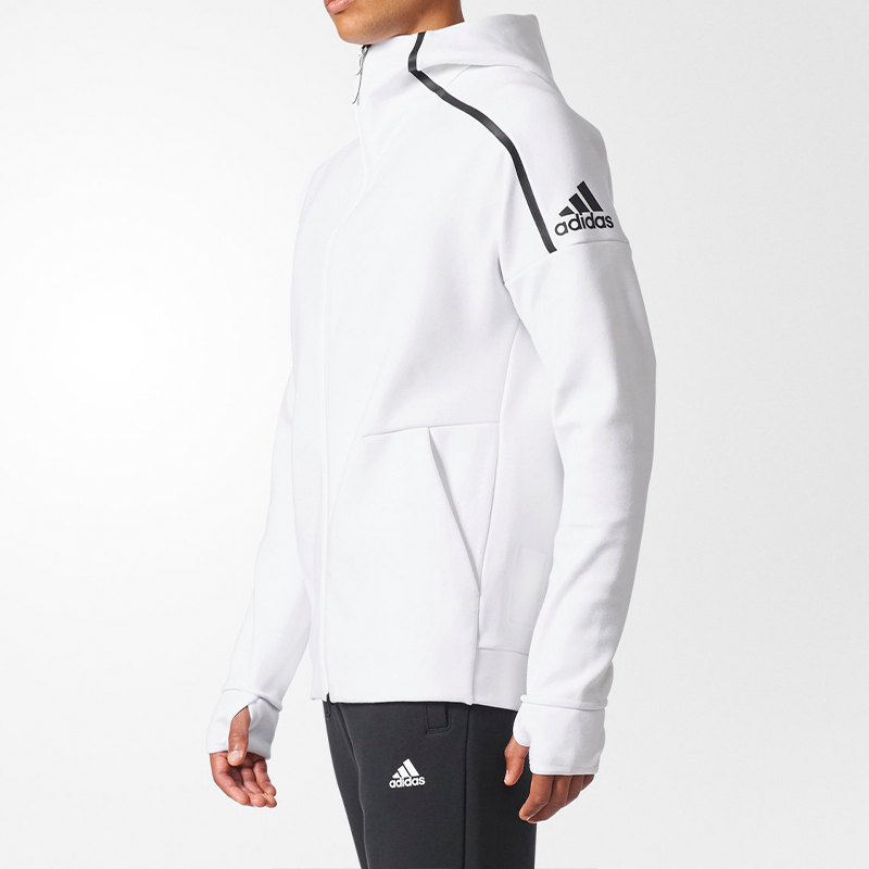Men's adidas Logo Knit White Hooded Jacket CD6277