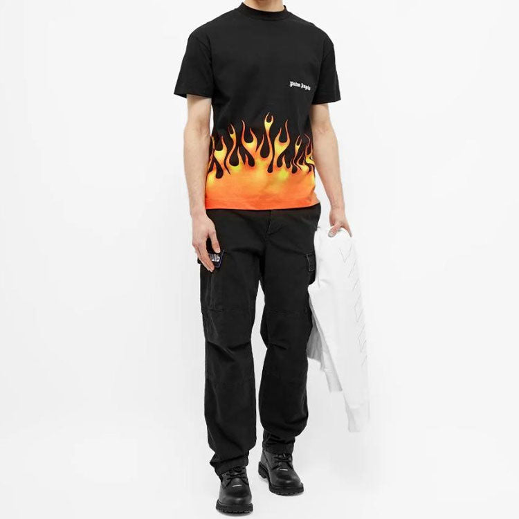 Men's PALM ANGELS Firestarter Classic Tee Flame Short Sleeve Black PMAA001R204130171088
