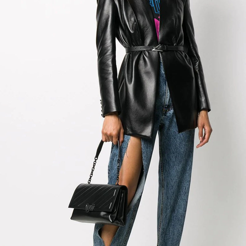 (WMNS) Off-White Diag Binder Clip shoulder bag Black OWNA120E20LEA0091000