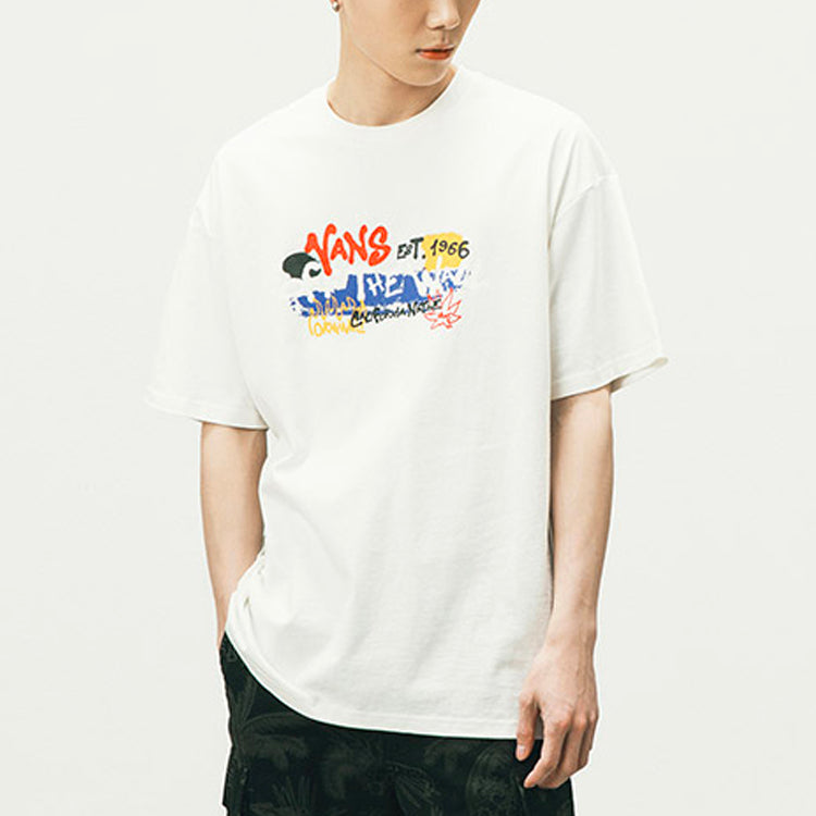 Vans Graffiti Alphabet Printing Sports Loose Short Sleeve Couple Style White VN0A5F3JFS8