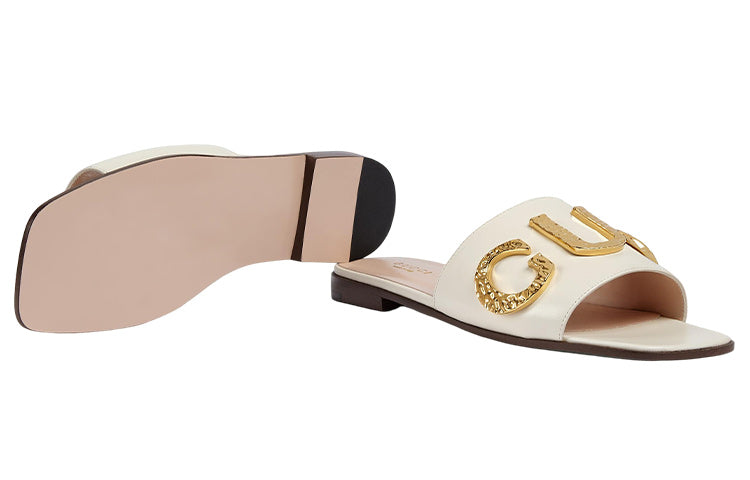 (WMNS) Gucci Cara Grained leather slip-on Sandal 'Off-White' 694858-C9D00-9022