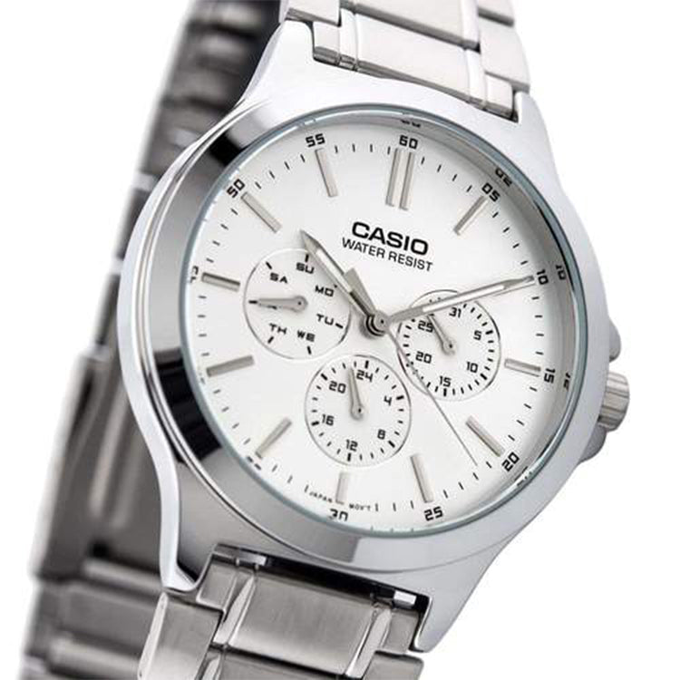 CASIO DRESS Series Business Waterproofes Couple Quartz Stainless Steel Strap Silver Analog MTP-V300D-7A&LTP-V300D-7A