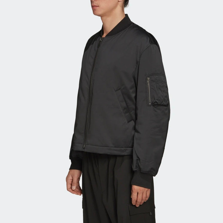 Men's Y-3 Japanese Embroidered Adornment Long Sleeves Aviator Jacket Black FS3464