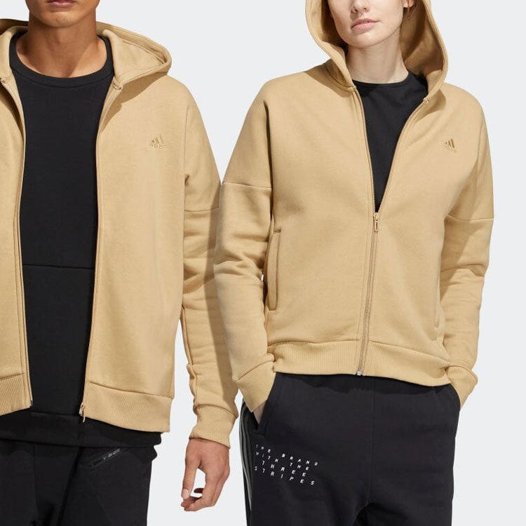 Men's adidas Solid Color Minimalistic Alphabet Printing Zipper Cardigan Jacket Khaki HM2684