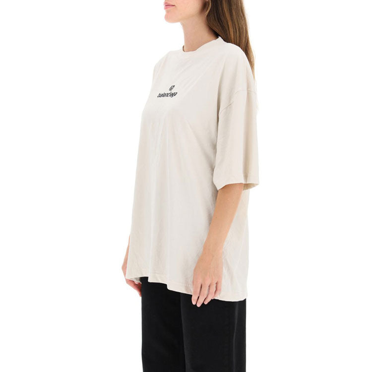 Balenciaga Embroidered Logo Alphabet Short Sleeve Gray White 641532TJVA99054