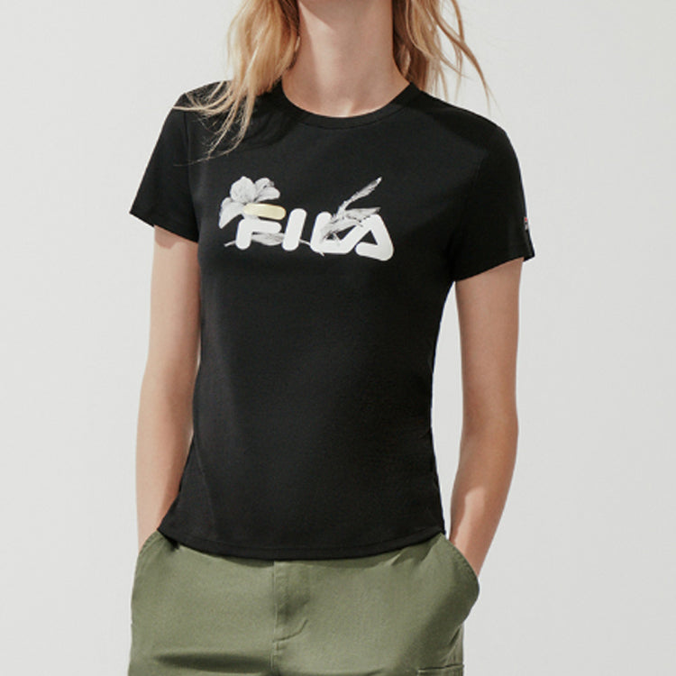 (WMNS) FILA City Subject Printing logo Alphabet Short Sleeve Black F11W018136F-BK