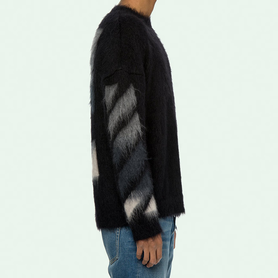 Men's Off-White Fleece Round Neck Knit Black OMHA036R20B020231088