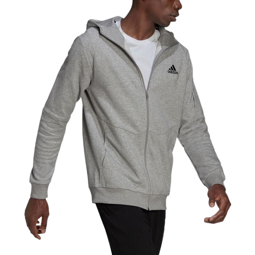Men's adidas Solid Color Hooded Logo Zipper Jacket Japanese Version Gray HE1806